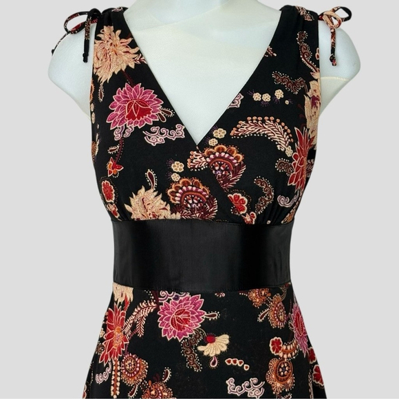 VTG 90s Ruby Rox Black Floral Dress Satin Lace-Up Whimsigoth M - Picture 4 of 11